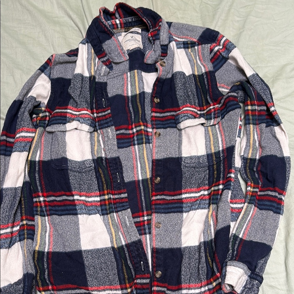 American Eagle Outfitters Navy and Red Plaid Shirt